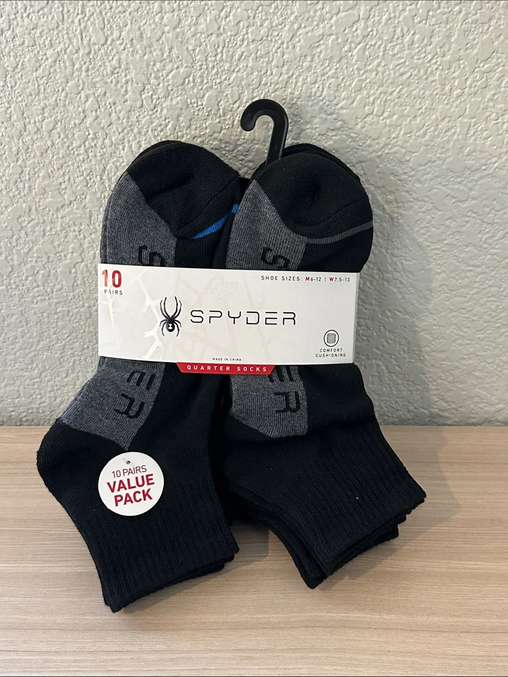 Spyder Black and Gray Men's Athletic Quarter Sock 10-Pack